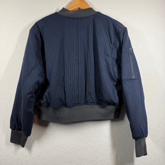Women's Kenneth Cole Navy Pinstripe Bomber Baseball Jacket Size L NEW - Picture 7 of 7